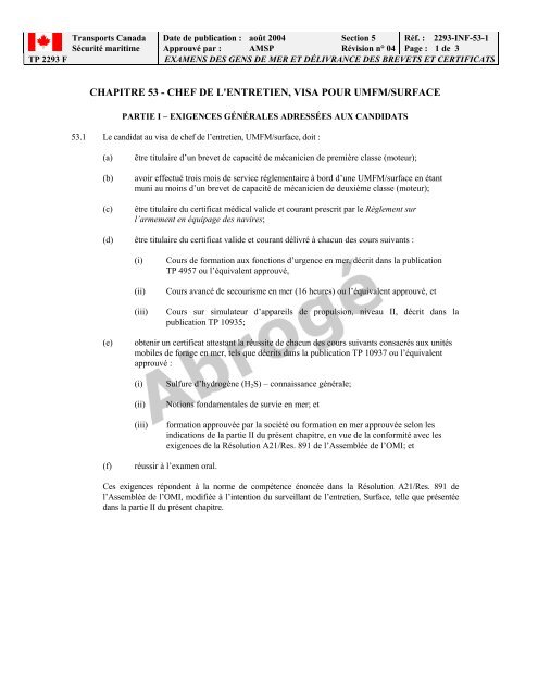 TP 2293F EXAMENS DES GENS DE MER ET ... - Transport Canada