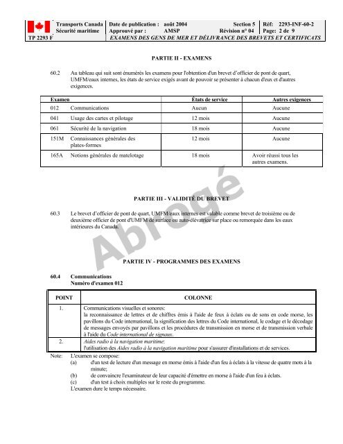 TP 2293F EXAMENS DES GENS DE MER ET ... - Transport Canada