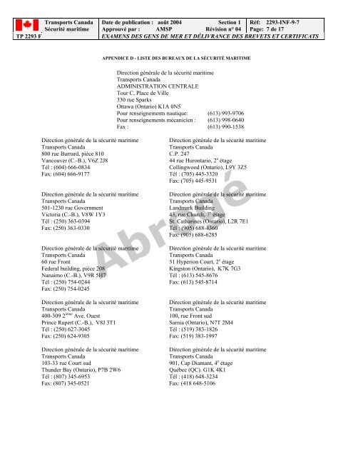 TP 2293F EXAMENS DES GENS DE MER ET ... - Transport Canada