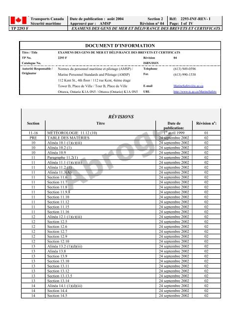 TP 2293F EXAMENS DES GENS DE MER ET ... - Transport Canada