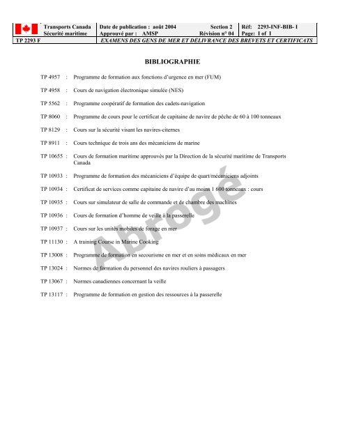 TP 2293F EXAMENS DES GENS DE MER ET ... - Transport Canada