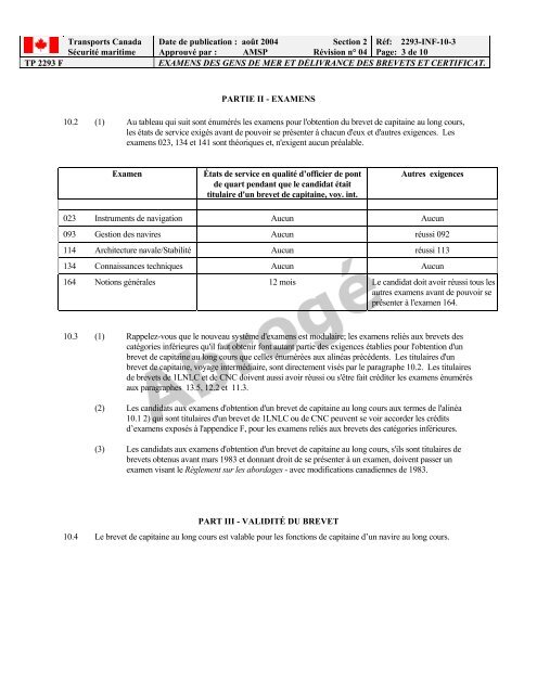 TP 2293F EXAMENS DES GENS DE MER ET ... - Transport Canada