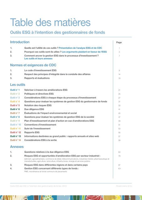 Outils ESG à l'intention des gestionnaires de fonds - CDC