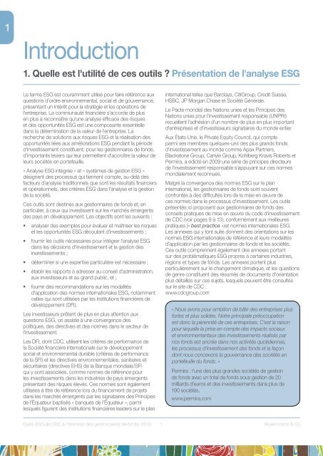 Outils ESG à l'intention des gestionnaires de fonds - CDC