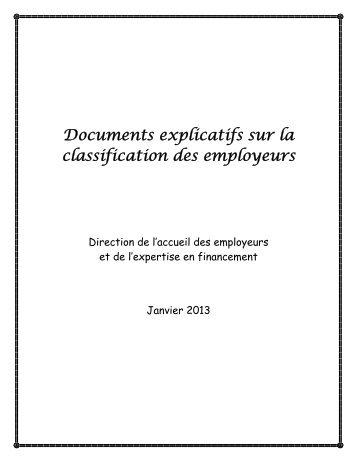 Documents explicatifs sur la classification des employeurs - CSST