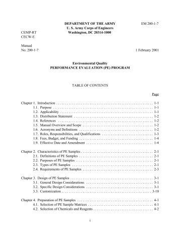 Table of Contents - Publications, US Army Corps of Engineers