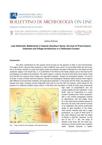 Late Hellenistic Settlements in Hawrān (Southern Syria). Survival of ...