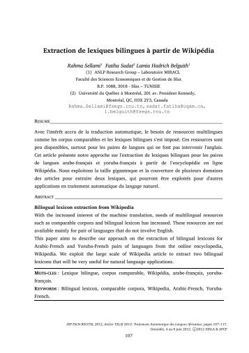 Extraction de lexiques bilingues à partir de Wikipédia