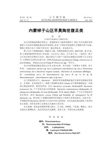 內蒙棹子山区早奧陶世腹足类 - 中国科学院南京地质古生物研究所标本 ...