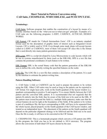 Short Tutorial in Pattern Conversion using CAD Suite, CIF2SPD.EXE ...