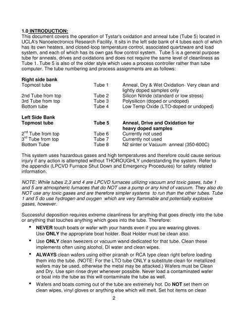 Tystar Oxidation & Anneal Furnace Operation - Login | Nanolab, UCLA