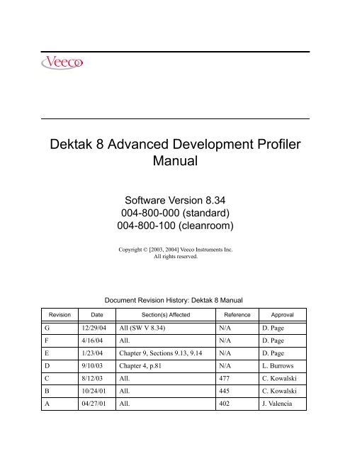 Dektak 8 Advanced Development Profiler Manual