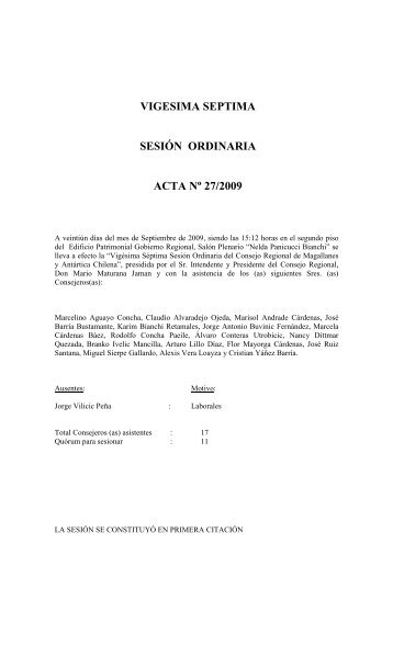 VIGESIMA SEPTIMA SESIÓN ORDINARIA ACTA Nº 27/2009