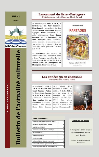 Bulletin de l'actualité culturelle - MRC des Chenaux