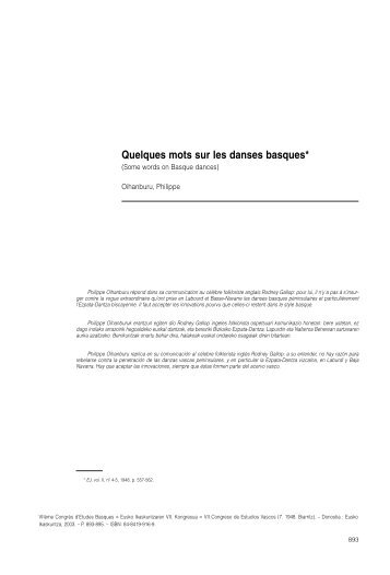 Quelques mots sur les danses basques*