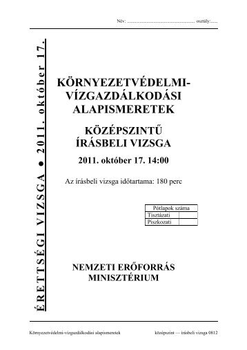 KÖRNYEZETVÉDELMI- VÍZGAZDÁLKODÁSI ALAPISMERETEK