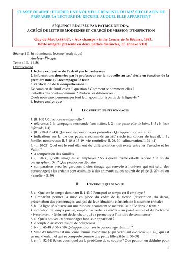 étudier une nouvelle réaliste du xixe siècle afin de préparer la ...