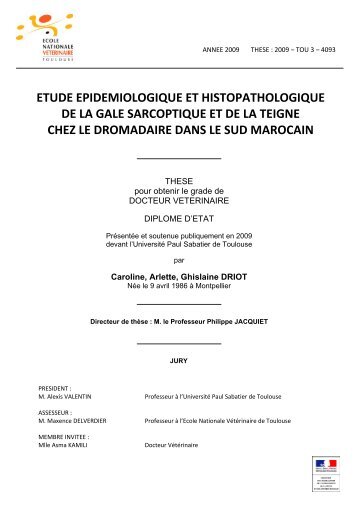 etude epidemiologique et histopathologique de la gale sarcoptique