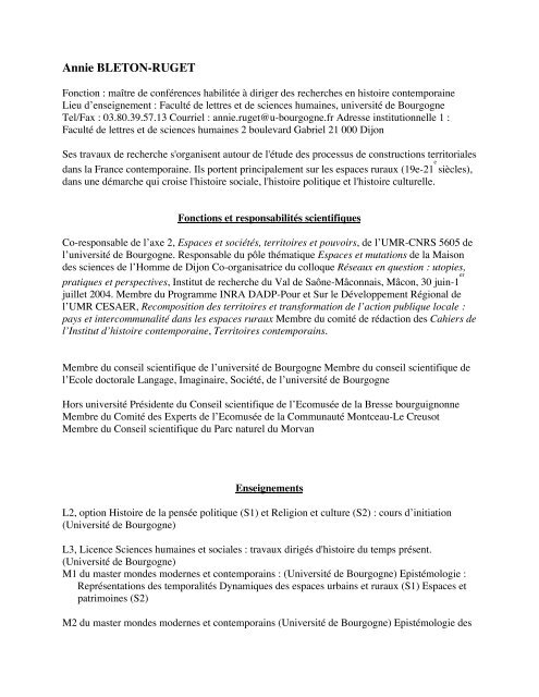 Annie BLETON-RUGET - Centre Georges Chevrier - Université de ...
