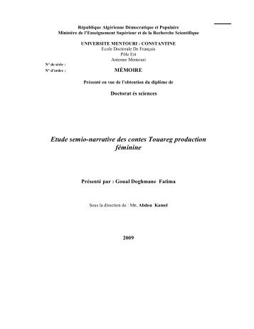 Etude semio-narrative des contes Touareg production ... - Bibliothèque