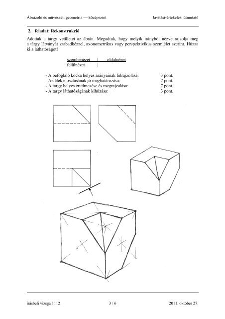 ábrázoló és művészeti geometria javítási-értékelési útmutató