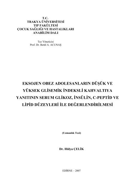 eksojen obez adolesanların düşük ve yüksek glisemik indeksli ...