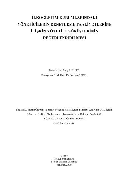 ilköğretim kurumlarındaki yöneticilerin denetleme faaliyetlerine