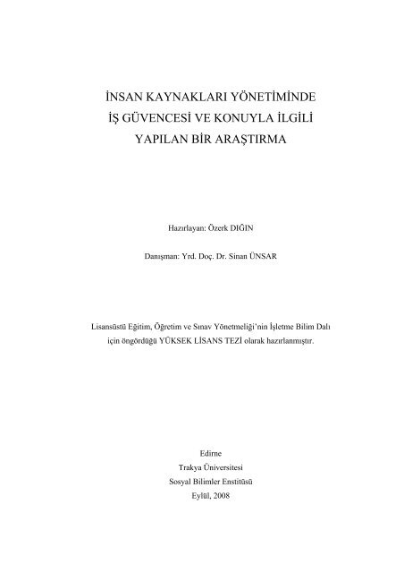 insan kaynakları yönetiminde iş güvencesi ve konuyla ilgili yapılan ...