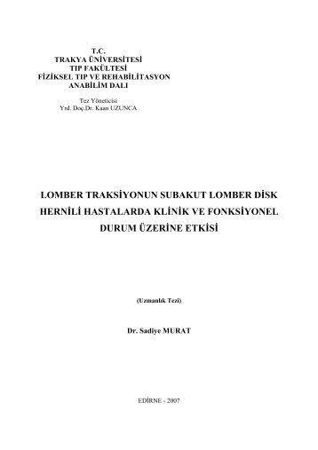 lomber traksiyonun subakut lomber disk hernili hastalarda klinik ve ...