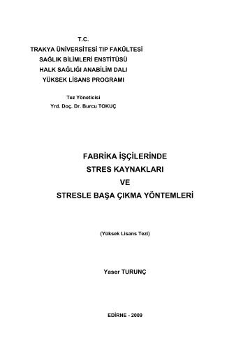 fabrika işçilerinde stres kaynakları ve stresle başa çıkma yöntemleri