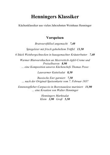 Henningers Klassiker - im Weinhaus Henninger