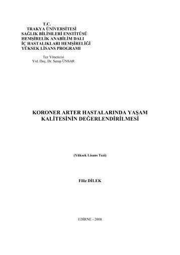 koroner arter hastalarında yaşam kalđtesđnđn değerlendđrđlmesđ