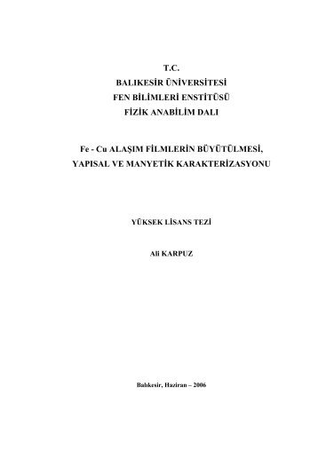 T.C. BALIKESİR ÜNİVERSİTESİ FEN BİLİMLERİ ENSTİTÜSÜ FİZİK ...