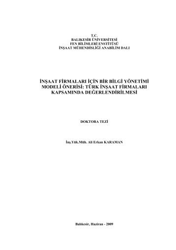 inşaat firmaları için bir bilgi yönetimi modeli önerisi