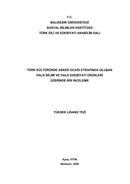 tc balıkesir üniversitesi sosyal bilimler enstitüsü türk dili ve edebiyatı  ...