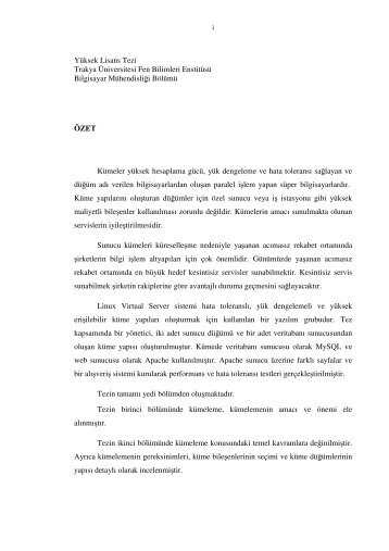 Yüksek Lisans Tezi Trakya Üniversitesi Fen Bilimleri Enstitüsü ...