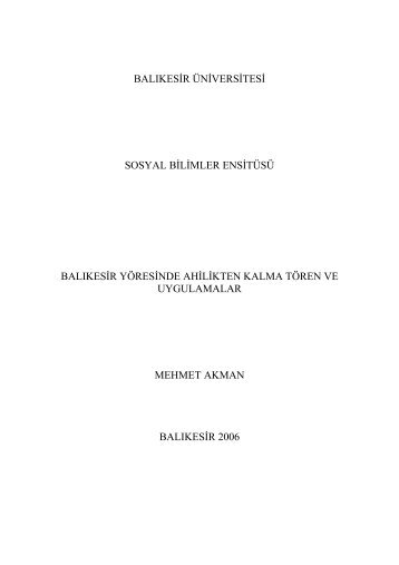 balıkesir üniversitesi sosyal bilimler ensitüsü balıkesir yöresinde ...