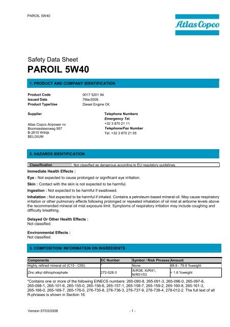 MSDS PAROIL S GB En PDF Personal Protective Equipment, 46% OFF
