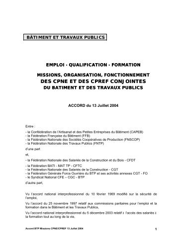 accord sur les missions des CNPE et CPREF (13 juillet 2004)