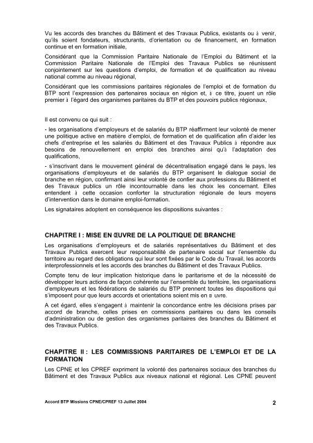 accord sur les missions des CNPE et CPREF (13 juillet 2004)