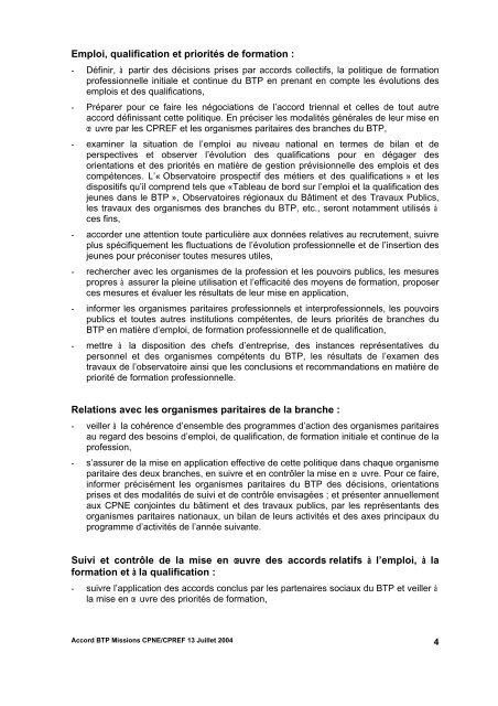 accord sur les missions des CNPE et CPREF (13 juillet 2004)