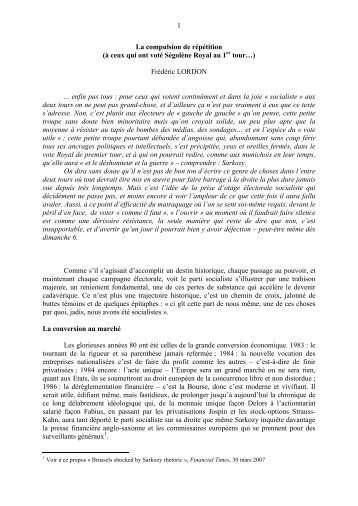 1 La compulsion de répétition (à ceux qui ont voté ... - Frédéric Lordon