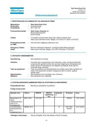 Sikkerhetsdatablad - Atlas Copco