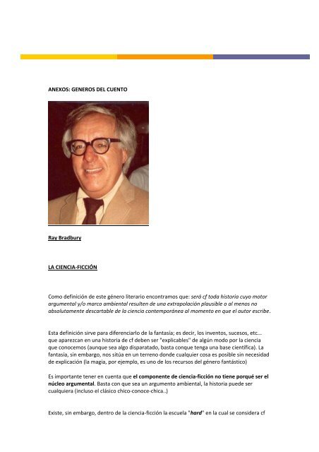 ANEXOS: GENEROS DEL CUENTO Ray Bradbury LA CIENCIA ...