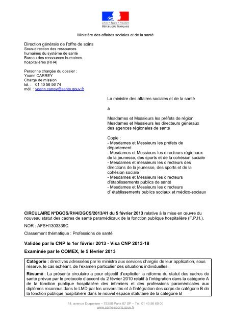 CIRCULAIRE N°DGOS/RH4/DGCS/2013/41 du 5 ... - Circulaires