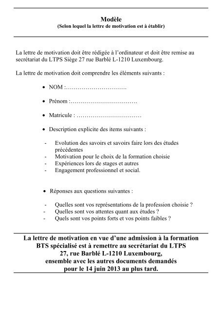 Lettre De Motivation Luxembourg