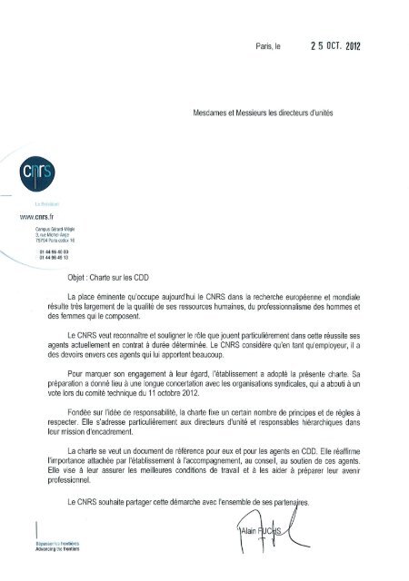 Charte CDD - DGDR - CNRS