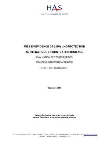 Mise en evidence de l'immunoprotection antitetanique en contexte d ...