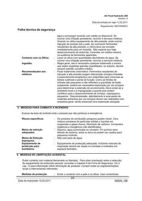 Folha técnica de segurança - Atlas Copco