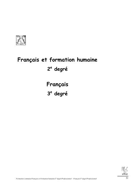 Français et formation humaine Français - SeGEC
